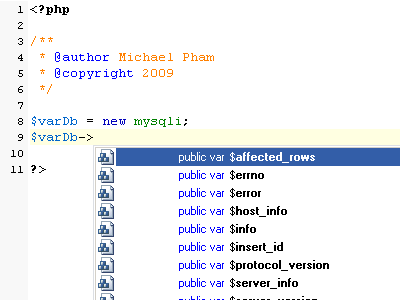 phpDesigner 7 har avanceret kodef�rdigg�relse og kodetip for PHP, HTML, JavaScript og CSS!